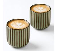 Erkundpresso. Espresso Cup Set 2x180ml, Thick-Walled Handleless Ceramic Cups, Heat-Retaining Scald-Proof, BPA-Free Kiln-Glazed for Espresso/Cappuccino, Unique Vintage Design - Gray