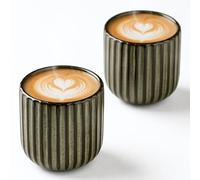 Erkundpresso. Espresso Cup Set 2x180ml, Thick-Walled Handleless Ceramic Cups, Heat-Retaining Scald-Proof, BPA-Free Kiln-Glazed for Espresso/Cappuccino, Unique Vintage Design - Antique Bronze
