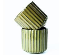 Erkundpresso. Espresso Cup Set 2x180ml, Thick-Walled Handleless Ceramic Cups, Heat-Retaining Scald-Proof, BPA-Free Kiln-Glazed for Espresso/Cappuccino, Unique Vintage Design - Lake Green