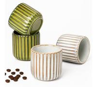 Erkundpresso. Espresso Cup Set 4x180ml, Thick-Walled Handleless Ceramic Cups, Heat-Retaining Scald-Proof, BPA-Free Kiln-Glazed for Espresso/Cappuccino, Unique Vintage Design - Belly White + Green