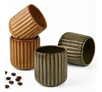 Erkundpresso. Espresso Cup Set 4x180ml, Thick-Walled Handleless Ceramic Cups, Heat-Retaining Scald-Proof, BPA-Free Kiln-Glazed for Espresso/Cappuccino, Unique Vintage Design - Brown + Bronze