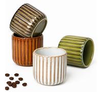 Erkundpresso. Espresso Cup Set 4x180ml, Thick-Walled Handleless Ceramic Cups, Heat-Retaining Scald-Proof, BPA-Free Kiln-Glazed for Espresso/Cappuccino, Unique Vintage Design - Mixed Colors