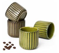 Erkundpresso. Espresso Cup Set 4x180ml, Thick-Walled Handleless Ceramic Cups, Heat-Retaining Scald-Proof, BPA-Free Kiln-Glazed for Espresso/Cappuccino, Unique Vintage Design - Green + Bronze