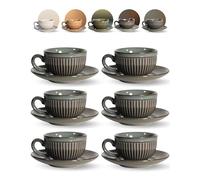Erkundpresso. Espresso Cups and Saucers Set 6pcs 100ml, Thick-Walled Heat-Retaining,Scald-Proof, Ceramic Demitasse, Lead-Free, Vintage Minimalist Design for Espresso/Doppio/Macchiato/Tea - Gray