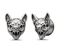 ERKUOO 2PCS 2g 0g 00g-1" Brass Ear Tunnels for Stretched Ears - Vintage Animal Skull Plugs with Thick Silver/Gold Plating for Punk Gothic Style, Body Piercing Jewelry for Men & Women, 1/2"=12mm, Metal
