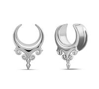 ERKUOO 2PCS Gothic Baroque Occult Ear Tunnels 2G-1 Inch Heart Flame Crescent Sigil Spiral Moon Plugs Gauges Stretching Piercing Jewelry for Women Men Alternative Fashion, 2g=6mm, Metal, No Gemstone