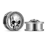 ERKUOO 2PCS Skull Ear Gauges Screw Ear Plugs Tunnels Ear Flesh Tunnels Piercing Earrings Hangers Expander Stretchers 0g-1"(8mm-25mm), 00g=10mm, Metal, sandstone
