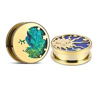 ERKUOO 2PCS Sun Moon Ear Gauges Screw Ear Tunnels Plugs Flesh Stretchers Piercing Earrings Hangers Expander 19mm