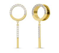 ERKUOO 6mm-25mm CZ Dangle Ear Tunnels for Women Men Stainless Steel Screw Back Drop Plugs Zirconia Crystal Gauges Piercing Jewelry Gothic Punk Elegant Style Stretched Ears Accessory, 1/2"=12mm, Metal