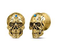 ERKUOO Gothic Ear Tunnels Sugar Skull Gauges for Ear 2g-5/8 Inch Double Flare Stretched Plugs 3D Calavera with Blue Opal Inlay Piercing Jewelry for Men Women