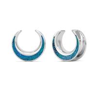 ERKUOOO Elegant Color Changing Opal Inlay Saddle Ear Tunnels Crescent Iridescent Gauges Expanders Stretchers Plugs Body Piercing Jewelry Boho Magic Alternative Fashion Women Men 2g to 1 in