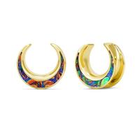 ERKUOOO Elegant Color Changing Opal Inlay Saddle Ear Tunnels Crescent Iridescent Gauges Expanders Stretchers Plugs Body Piercing Jewelry Boho Magic Alternative Fashion Women Men 2g to 1 in, 5/8"=16mm