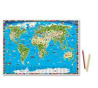 Erlebniskarte illustrierte Weltkarte Schreibunterlage