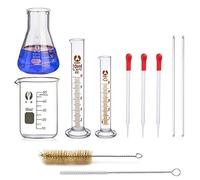 Erlenmeyer Glass Bottles, Jestolo 50ml Conical Glass Bottle, 50ml Glass Beaker, 10ml/5ml Graduated Cylinder, 2 Cleaning Brushes, 3 Glass Tubes and 2 V-Stirrers Earth