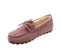 ERLINGO Suede Moccasin Slippers Women, Warm Comfortable Low-Top Plush Slippers Slip-on Super Soft Winter Indoor Outdoor Flat Shoes Cosy Bow-Knot Loafers Slippers