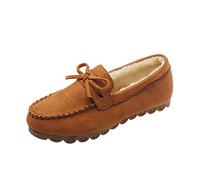 ERLINGO Suede Moccasin Slippers Women, Warm Comfortable Low-Top Plush Slippers Slip-on Super Soft Winter Indoor Outdoor Flat Shoes Cosy Bow-Knot Loafers Slippers