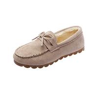 ERLINGO Suede Moccasin Slippers Women, Warm Comfortable Low-Top Plush Slippers Slip-on Super Soft Winter Indoor Outdoor Flat Shoes Cosy Bow-Knot Loafers Slippers
