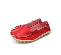 ERLINGO Womens Leather Moccasins, Casual Slip On Loafers Flat Boat Shoes Breathable Lightweight Soft Casual Walking Flats Comfort Driving Shoes Wine Red