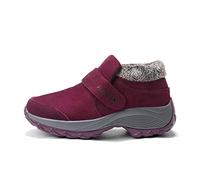 ERLINGO Womens Walking Tennis Shoes, Warm Plus Velvet Plush Lining Thickened Running Shoes Fashion Plush Collar Solid Color Cotton Shoes Low Top Anti-Slip Hiking Shoes Maroon