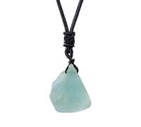 Erliway 1.2" Raw Stone Necklace for Women Men, Natural Rough Green Fluorite Gemstone Crystal Pendant, Adjustable Healing Crystal Necklace with Hand-Woven Rope