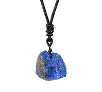 Erliway 1.2" Raw Stone Necklace for Women Men, Natural Rough Lapis Lazuli Gemstone Crystal Pendant, Adjustable Healing Crystal Necklace with Hand-Woven Rope