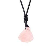 Erliway 1.2" Raw Stone Necklace for Women Men, Natural Rough Rose Quartz Gemstone Crystal Pendant Necklace, Adjustable Healing Crystal Necklace Pendant with Hand-Woven Rope