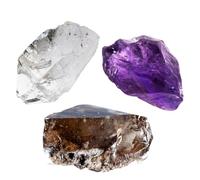 Erliway 1.25-2" Natural Raw Stones and Crystals for Emotional Healing, 3 PCS Mixed Rough Rock Stones, Raw Healing Crystal for Meditation (Deep Amethyst, Clear Quartz, Smoky Quartz)
