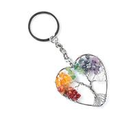 Erliway 4.33" Tree of Life Heart Keychain for Women, 1Pc 7 Chakra Tree of Life Key Chain, Natural Healing Crystals Car Keyring, Gemstone Life Tree KeyChain Handmade DIY Keychain for Men Women