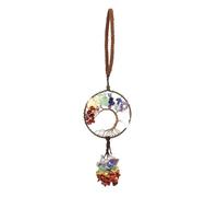 Erliway 7 Chakra Crystal Hanging Car Charm, Handmade Window Car Rearview Mirror Swinging Ornaments, Round Shape Tree of Life Natural Stones Accessories for Home Décor