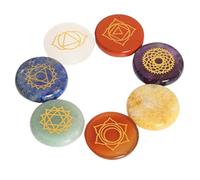 Erliway 7Pcs Healing Chakra Engraved Symbol Stones, Polished 7 Chakra Palm Stones with Engraved Symbols, Engraved Pocket Worry Stone Set for Reiki Crystal Healing, Meditation, Balancing (Round)