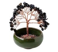Erliway Black Obsidian Crystal Tree, 4" Crystal Tree of Life, Natural Crystal Bonsai Tree for Housewarming, Healing Crystal Gemstone Money Tree for Positive Energy Wealth Office Decor