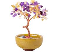 Erliway Citrine Amethyst Crystal Tree, 4.72" Crystal Tree of Life, Natural Crystal Bonsai Tree for Housewarming, Healing Crystal Agate Gemstone Tree for Energy Wealth Office Decor