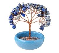 Erliway Lapis Lazuli Crystal Tree, 4" Crystal Gemstone Tree of Life, Natural Crystal Bonsai Tree for Housewarmings, Healing Crystal Money Tree for Positive Energy Wealth Office Decor