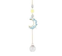 Erliway Natural Aquamarine Crystal Moon Suncatchers for Window, 13-13.8'' Length Crystal Wind Chime Octagonal Bead Pendant, Healing Crystals Dream Catcher Ornament for Home Garden Decor