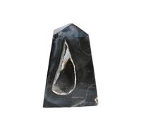 Erliway Natural Black Agate Geode Crystal Tower Point, Healing Crystals Obelisk Agate Gemstones Wand, 4 Faceted Single Point Chakra Crystal Towers for Reiki Balancing Meditation Home Office Decor