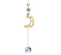 Erliway Natural Citrine Crystal Moon Suncatchers for Window, 13-13.8'' Length Crystal Wind Chime Octagonal Bead Pendant, Healing Crystals Dream Catcher Ornament for Home Garden Window Decor