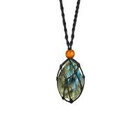 Erliway Natural Healing Crystal Necklace, 1.25-2.0" Raw Labradorite Crystal Gemstone Necklace Braided Necklace Pendant Adjustable Healing Chakra Pendant with Hand-Woven Rope …