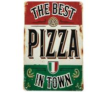 ERLOOD The Best Pizza in Town Tin Sign Home Kitchen Signs Wall Decor Metal Art Retro Vintage 12 X 8