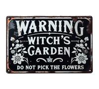 ERLOOD Warning Witch's Garden Do Not Pick The Flowers Metal Tin Sign Vintage Wall Decoration Home Garden Kitchen Art Sign 8 x 12