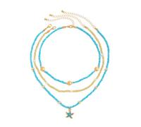 ERLOSYA Beaded Gemstone Necklace for Women Rice Bead Star Pendant Layered Necklace Handmade Boho Beach Summer Ocean Hawaii Jewelry for Woman, big, Metal, No Gemstone