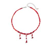 ERLOSYA Blood Red Beaded Gemstone Necklace for Women Rice Bead Pendant Necklace Choker Handmade Boho Beach Summer Ocean Hawaii Halloween Jewelry for Woman, big, Metal, No Gemstone