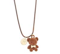ERLOSYA Cute Brown Plush Bear Pendant Necklace for Women Cartoon Kawaii Bear Sweater Chain Bff Friendship Matching Couple Valentine'S Day Gifts, big, Metal, No Gemstone