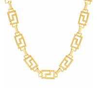 ERLOSYA Greek Key Statement Necklace for Women Men, Bold Gold Tone Geometric Meander Link Chain, Vintage Inspired Architectural Jewelry, Luxury Fashion Accessory for Parties & Events, Middle, Metal
