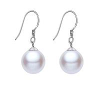 ERLOSYA Large Sterling Silver Pearl Earrings for Women Freshwater Cultured Pearl Dangle Earrings for Girls Large Round White Pearl Stud Earrings, Silver, Pearl Cubic Zirconia
