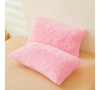 ERLOXO Pink Fuzzy Pillow case，Ultra Soft Shaggy Plush Pink Pillow Cases Faux Fur Pillow Covers Fluffy Fuzzy Pillows for Bed Bedroom Decorative Pillow Zipper Closure，Set of 2(Standard, Pink)