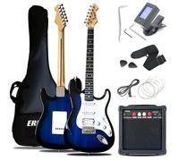 Ermik Soild Body Electric Guitar Kit with Amp 20W, Strings, Strap, Digital Tuner, Picks, Gig Bag, Cable, Tremolo Bar, 39" Full Size Guitar HSS Pickups Guitarra Electrica Beginner Gift - Blue