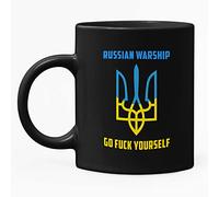 Ermintrude Design Ukraine's Symbol Works with Russian Warship Go F-ck Yourself Mug 11 Oz Black