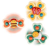ERMON Pack of 3 Spinners for Babies, Baby Spinner Toys with Suction Cup, Silicone Simple Dimple, Colourful Suction Spinner Toys, Spinning Tops (Bee)