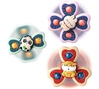 ERMON Pack of 3 Spinners for Babies, Baby Spinner Toys with Suction Cup, Silicone Simple Dimple, Colourful Suction Spinner Toys, Spinning Tops (Tiger)