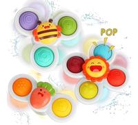 ERMON Pack of 3 Spinners for Babies, Baby Spinner Toys with Suction Cup, Silicone Simple Dimple, Colourful Suction Spinner Toys, Spinning Tops (Pop)